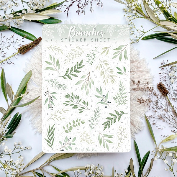 Sticker Sheet Branches green, Journal Stickers Plants, Botanical Stickers, Leaves Sticker Sheet, Gardening Stickers for Planners