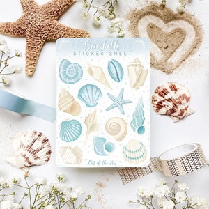 Sticker Sheet Seashells blue, Journal Stickers Shells, Summer Stickers, Planner Stickers Maritime, Beach Sticker Sheet Journaling