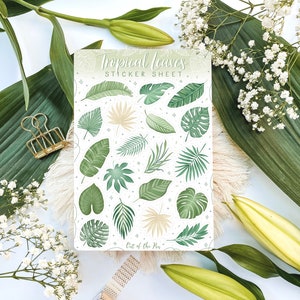 Sticker Sheet Tropical Leaves, Journal Stickers Tropical, Botanical Stickers, Leaves Sticker Sheet, Dschungel Stickers for Planners