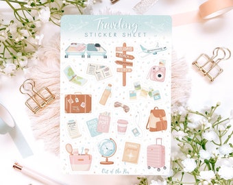 Sticker Sheet Traveling, Journal Stickers Travel, Holiday Stickers, Vacation Stickers, Travel Journal Stickers