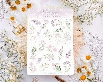 Sticker Sheet Flowers purple, Journal Stickers Wildflowers, Floral Sticker Sheet, Cute Flower Stickers for Planners, Calendar Sticker