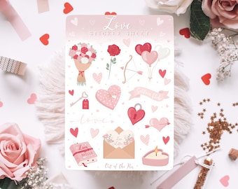 Feuille d’autocollants Amour, Autocollants de journal, Autocollants mignons Coeurs roses, Feuille d’autocollants d’amour, Autocollants de planificateur Amour, Autocollants de planificateur Amour