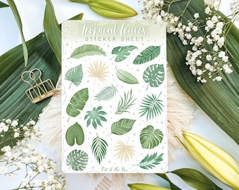 Sticker Sheet Tropical Leaves, Journal Stickers Tropical, Botanical Stickers, Leaves Sticker Sheet, Dschungel Stickers for Planners