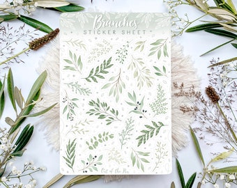 Sticker Sheet Branches green, Journal Stickers Plants, Botanical Stickers, Leaves Sticker Sheet, Gardening Stickers for Planners