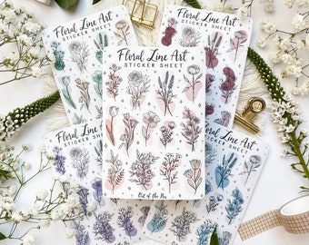 Sticker Sheet Floral Lineart, Abstract shapes stickers, Floral Scrapbook Stickers, Lineart Stickers Flowers available in different colours
