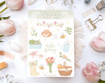 Sticker Sheet Spring, Journal Stickers Spring, Floral Calendar Stickers, Scrapbook Stickers Springtime, Gardening Sticker Sheet