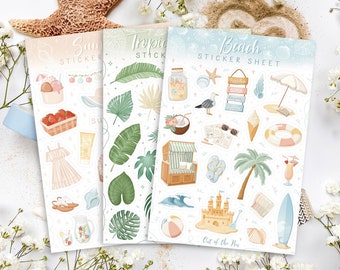 Summer Sticker Sheet Bundle, Set of 3 Summer Sticker Sheets, Seasonal Sticker Set for Planners, Photo Albums and Journals