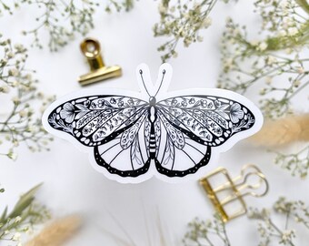Line Art Butterfly Vinyl Sticker black, CLEAR Sticker, transparent Sticker Laptop, Scrapbook Sticker, aesthetic Sticker, Line Art Animal