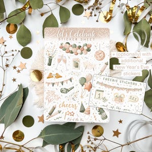 Sticker Sheet Celebration beige roségold, Neujahr Sticker Sheet, Party Aufkleberbogen, Silvester Sticker Sheet für Journals und Planer