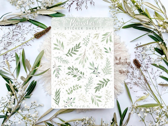 Sticker Sheet Branches grün, Pflanzen Sticker Sheet für Journals, Aufkleberbogen Blätter, Botanische Sticker, Stickerbogen Natur