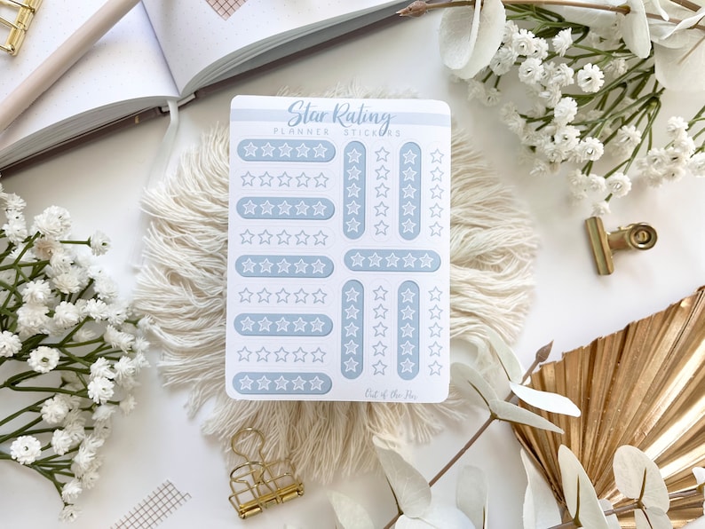 Sticker Sheet Star Rating, Blank 5 Star Stickers, Book Journal Stickers, Movie Rating Stickers, Book Rating Stickers, 5 Star Rating Stickers Blue