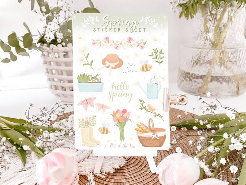 Spring Sticky Picture Sticker Sheet Spring, Journal Stickers Spring, Floral Calendar Stickers ...