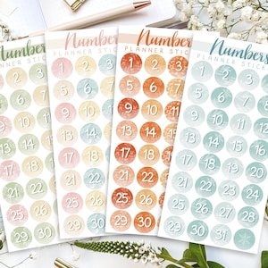 Datum sticker vel seizoenen editie, nummer stickers rond 1 tot en met 31, maandelijkse planner stickers, planner sticker vel datum seizoensgebonden ontwerpen