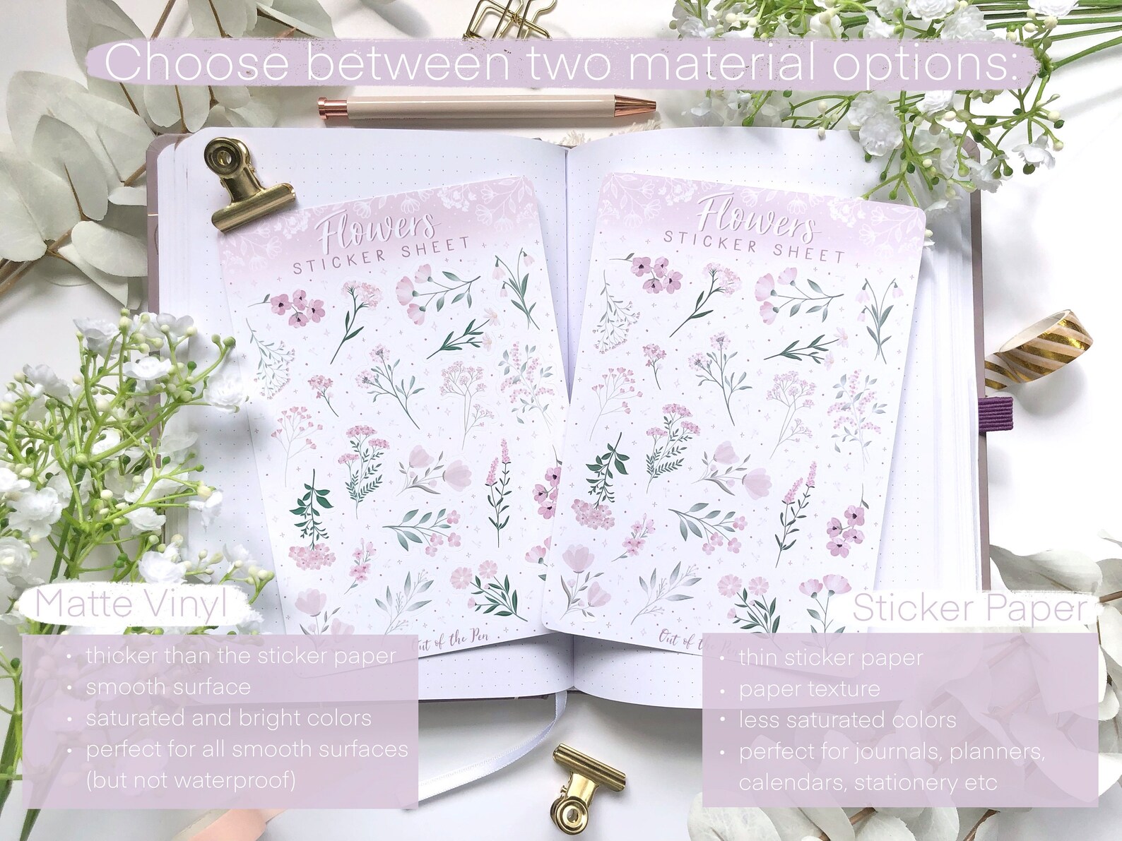 Sticker Sheet Flowers Light Pink, Journal Stickers Wildflowers, Floral ...