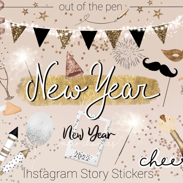 Instagram Story Stickers New Year | Story Stickers Silvester 2022, New Year 2023 Story Stickers, includes updated stickers for 2023