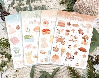 Seasons Sticker Sheet Bundle, Set of 4 Seasonal Sticker Sheets, Journaling Stickers Seasons, Seasonal Sticker Set for Calendars