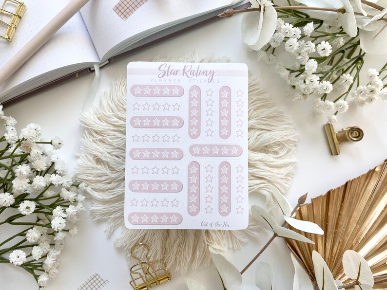 Sticker Sheet Star Rating, Blank 5 Star Stickers, Book Journal Stickers, Movie Rating Stickers, Book Rating Stickers, 5 Star Rating Stickers Pink