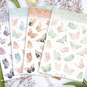 Schmetterling Sticker Sheet Bundle, 4 Stickerbögen mit Schmetterlingen in verschiedenen Farben, Aufkleber Set Frühling