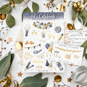 Sticker Sheet Celebration dunkelblau gold, Neujahr Sticker Sheet, Party Aufkleberbogen, Silvester Sticker Sheet für Journals und Planer