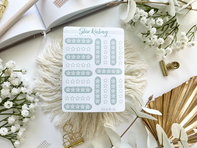 Sticker Sheet Star Rating, Blank 5 Star Stickers, Book Journal Stickers, Movie Rating Stickers, Book Rating Stickers, 5 Star Rating Stickers Green