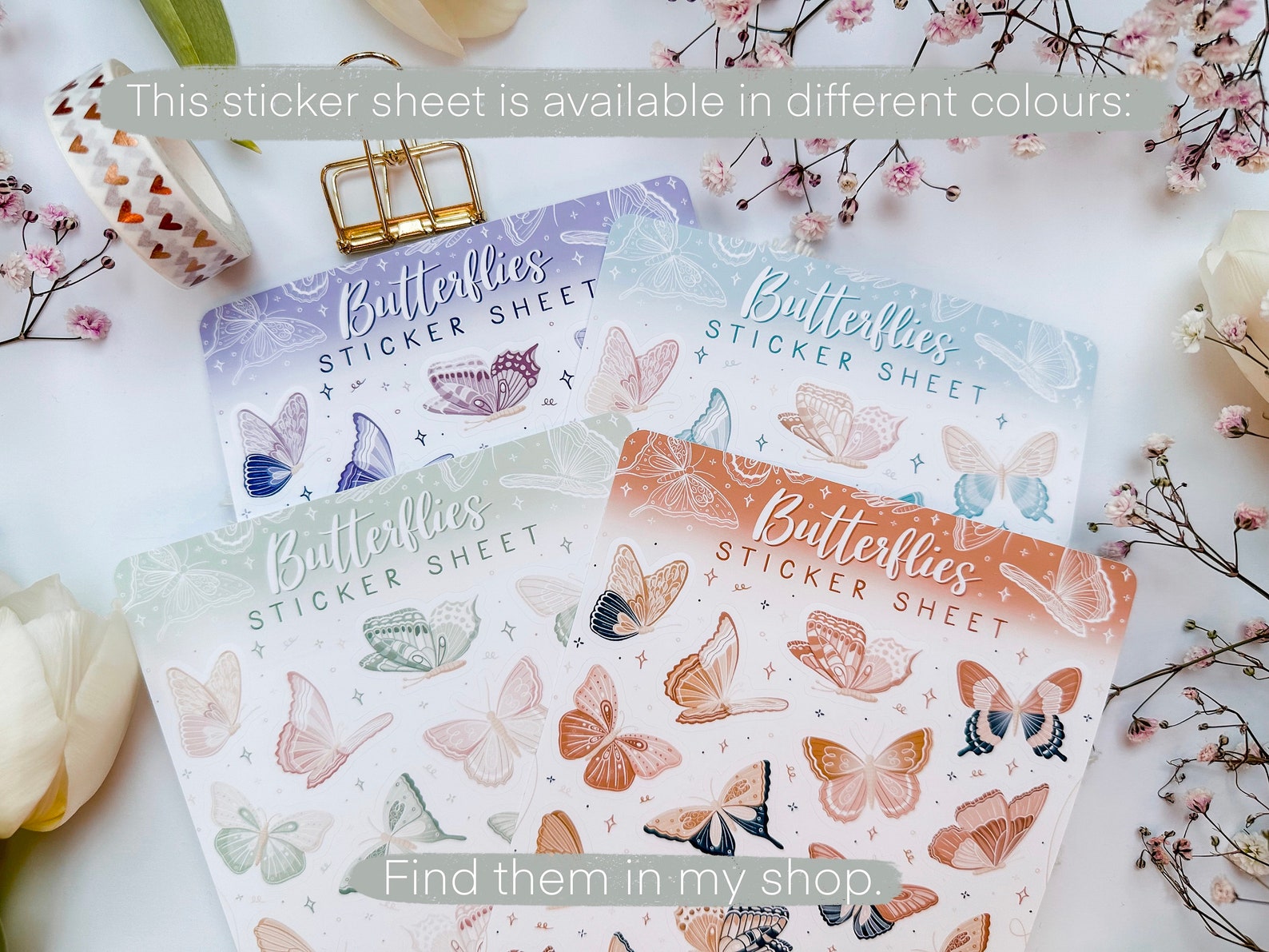 Sticker Sheet Butterflies Purple, Journal Stickers Butterflies, Spring ...