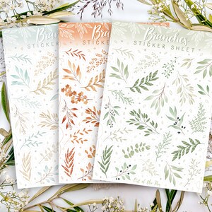 Branches Sticker Sheet Bundle, Zweige Sticker in 3 verschiedenen Farben, Botanische Aufkleber für Journals und Planer