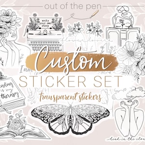 Custom Line Art Sticker Set | eigenes Sticker Set zusammenstellen, Transparente Vinyl Aufkleber, filigrane Line Art Sticker, Laptop Sticker