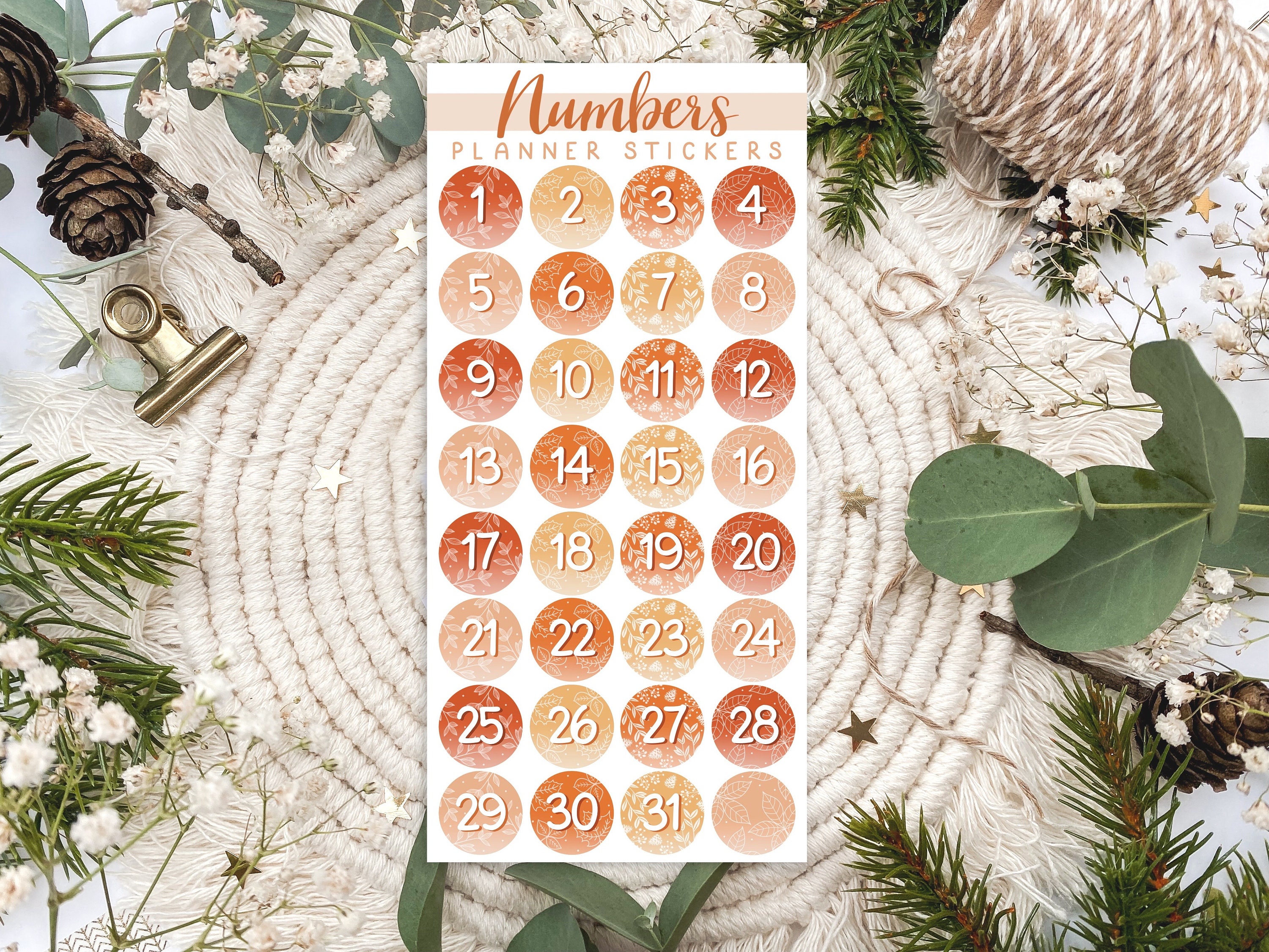 Dates Sticker Sheet Seasons Edition, Number Stickers 1 to 31, Monthly ...