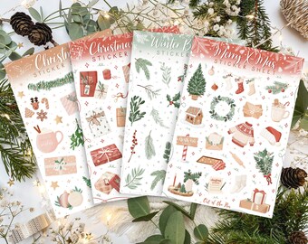 Christmas Sticker Sheet Bundle, Set of 4 Christmas Sticker Sheets, Journaling Stickers Christmas, Festive Sticker Sheets