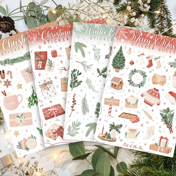 Weihnachten Sticker Sheet Bundle, 4 weihnachtliche Stickerbögen, Weihnachts Aufkleber Set, Weihnachten Sticker Set, Winter Sticker Set