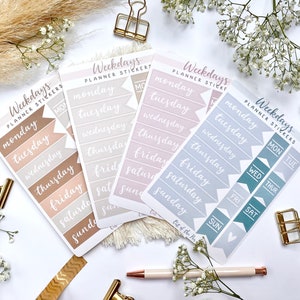Wochentage Sticker Deutsch und Englisch | Planer Sticker Sheet Wochentage, Journal Montag bis Sonntag Sticker verschiedene Farben