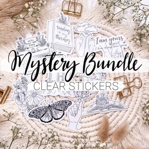 Mystery Sticker Bundle Transparente Sticker | Set aus 3 zufälligen transparenten Line Art Stickern, Laptop Sticker, Vinyl Sticker Set