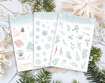 Winter Sticker Sheet Bundle, Set of 3 Winter Sticker Sheets, Journaling Stickers Winter, Christmas Sticker Sheets