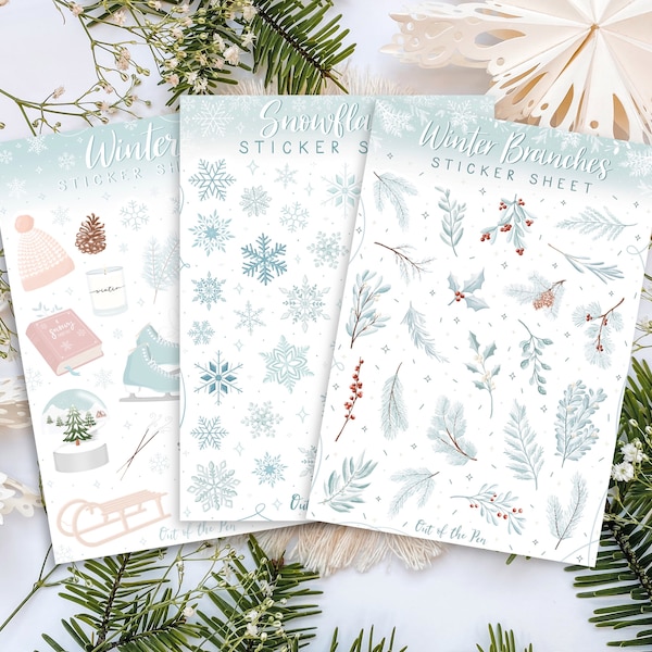 Winter Sticker Sheet Bundle, 3 winterliche Stickerbögen, Winter Aufkleber Set, Winter Sticker Set, Winter Sticker Set, Weihnachten Sticker