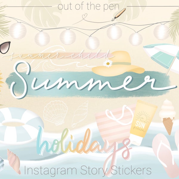 Summer Instagram Story Stickers | Tropical Story Stickers, Digital Stickers Vacation, Story Sticker Summer Holidays, Story Sticker Beach
