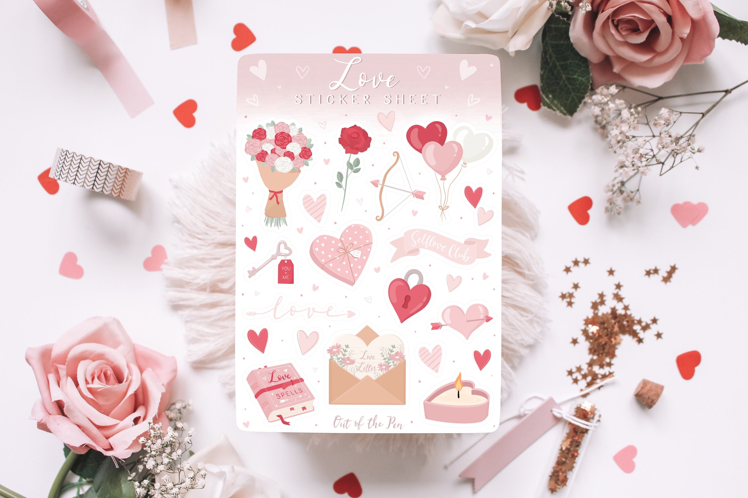Valentines Pink Rose Vintage Sticker Book Digital Download,sticker