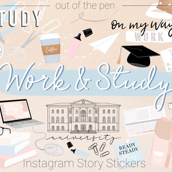 Work & Study Instagram Story Sticker | Digitale Sticker Studium, Universität, Schule