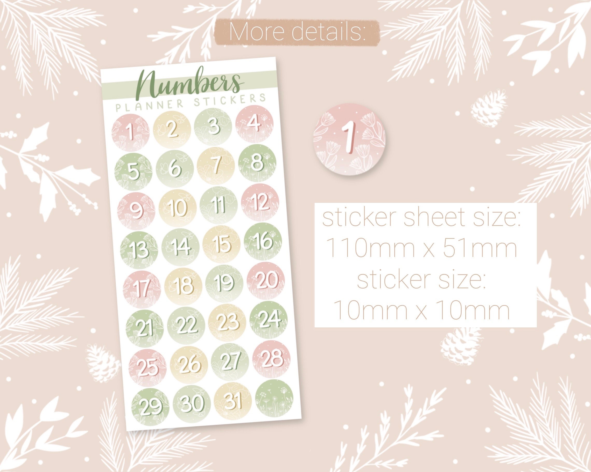 Dates Sticker Sheet Seasons Edition, Number Stickers 1 to 31, Monthly ...