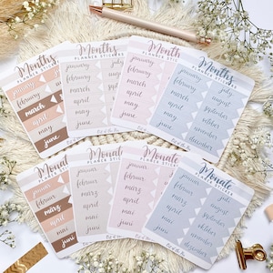 Monate Sticker Deutsch und Englisch | Planer Sticker Sheet Monate, Journal Schriften Januar bis Dezember Sticker verschiedene Farben