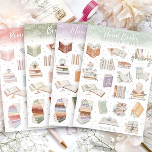 Bücher Sticker Sheet Bundle, 4 Stickerbögen Bücher, Aufkleber Set Bücher, Bücher Sticker Bundle