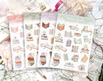 Books Sticker Sheet Bundle, Set of 4 Bookish Sticker Sheets, Book Journaling Stickers, Sticker Set Books