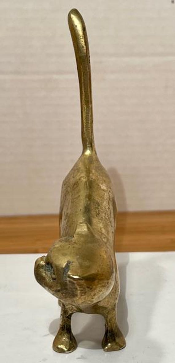 Vintage Solid Brass Cat Ring Holder Standing Cat … - image 4