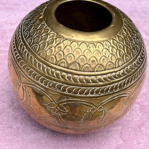 VTG Brass Hand Tooled Vase Cache Pot Middle East Round Sphere