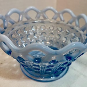 Imperial Glass Lace Edge Katy Blue Fruit Bowl Candy Dish