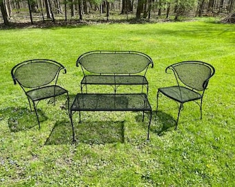 4 Piece Vintage Woodard Wrought Iron Bench, 2 Chairs, & Table *Pick-Up Only or Your Pre-Arraigned Shipping Excellent