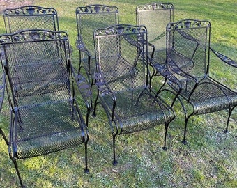 6 Vintage 1970's Meadowcraft Dogwood Wrought Iron High Back Chairs Patio/Deck EXCELLENT! *Pick-Up Only or Your Pre-Arraigned Shipping