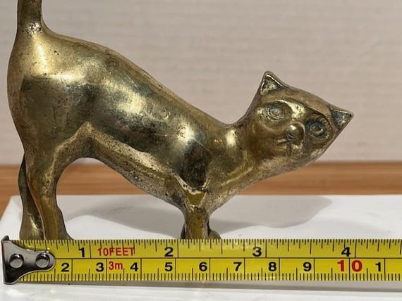 Vintage Solid Brass Cat Ring Holder Standing Cat … - image 8