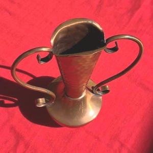 Vintage Copper Twin Handle Vase: by Gregorian Hand Hammered Handled 7" Vase