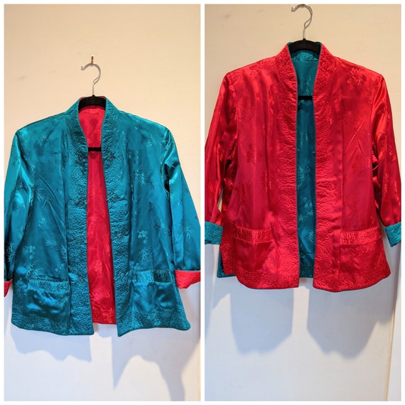 Vintage satin reversible jacket, red & green satin ja… - Gem