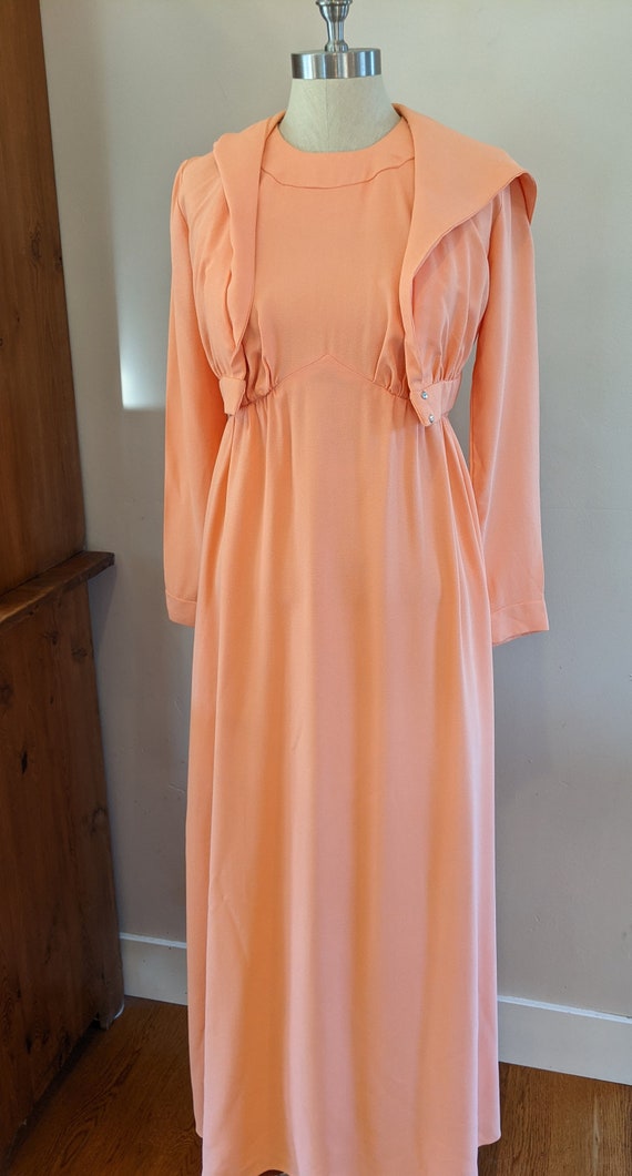 60s halter neck maxi with matching hooded jacket,